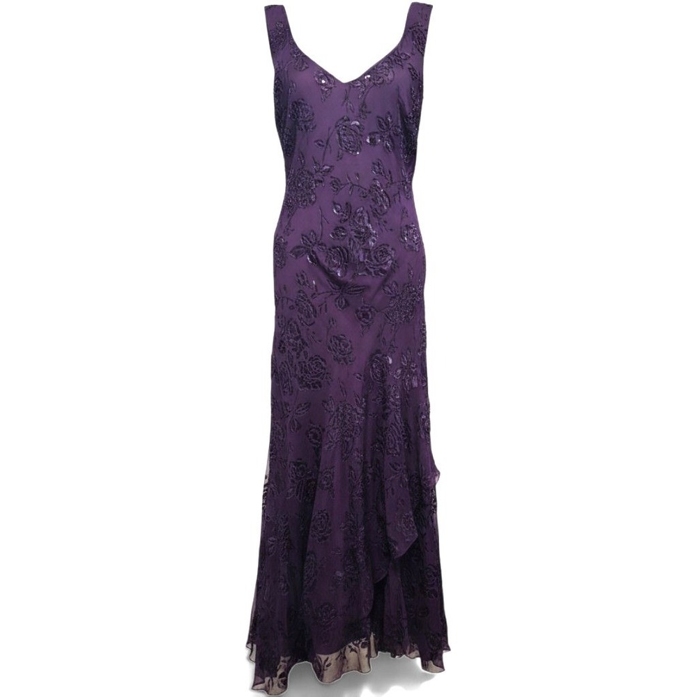 Vintage Royal Purple Maxi Dress M Silk Floral Beaded Dark Romantic Whimsigoth